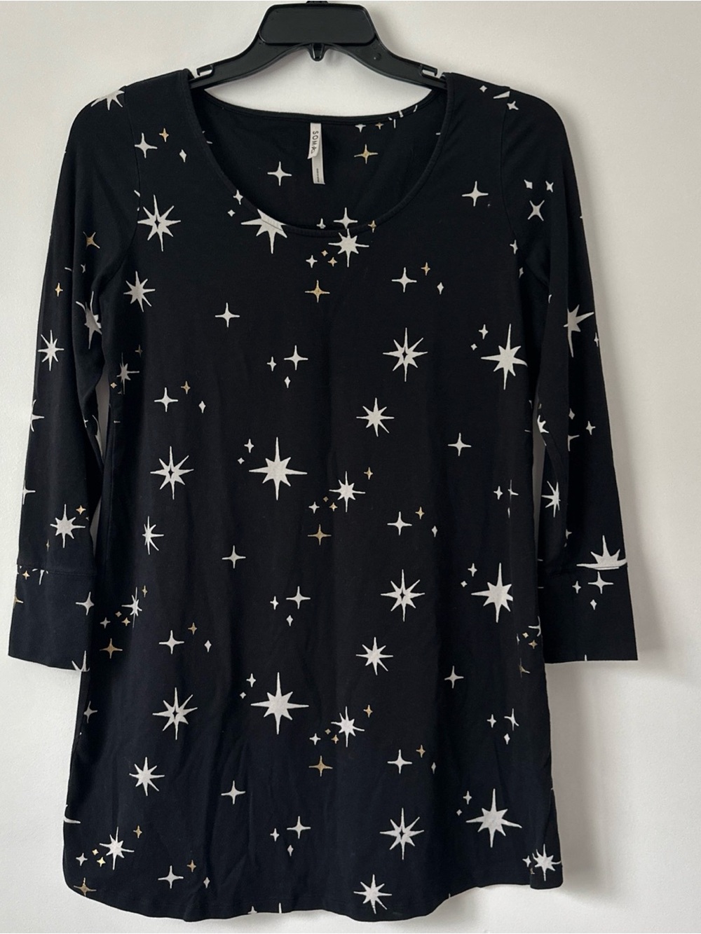 SOMA Black Stars Print Tunic Size M Dress Long Sleeves Jersey Knit Pajamas